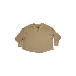 American Eagle Big Hug Notch Neck Waffle Sweatshirt in Khaki Tan – Size Small